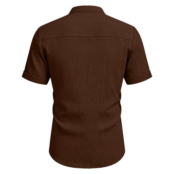 RUTAYY Men's Shirts Solid Color Short Sleeve Summer Casual Business Button Down Mandarin Collar Comfortable Breathable Tops Travel Classic Blouse