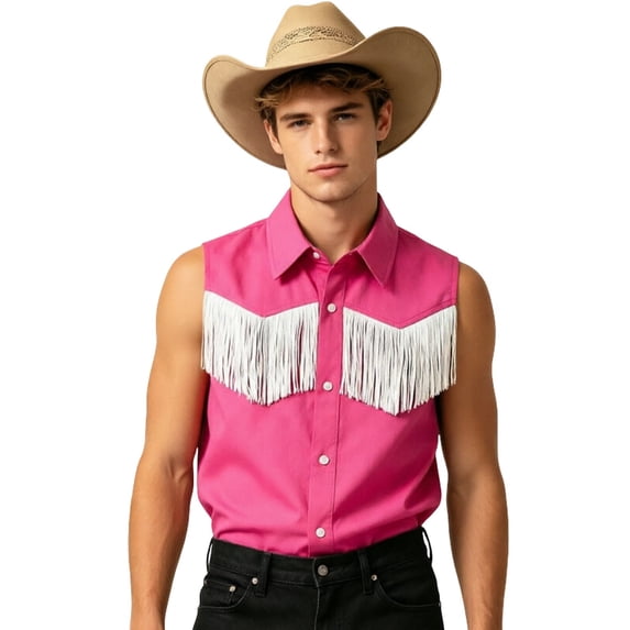 RUTAYY Men's Shirts Solid Color Tassel Cowboy Sleeveless Button Down Comfortable Breathable Tops Vacation Beach Blouse