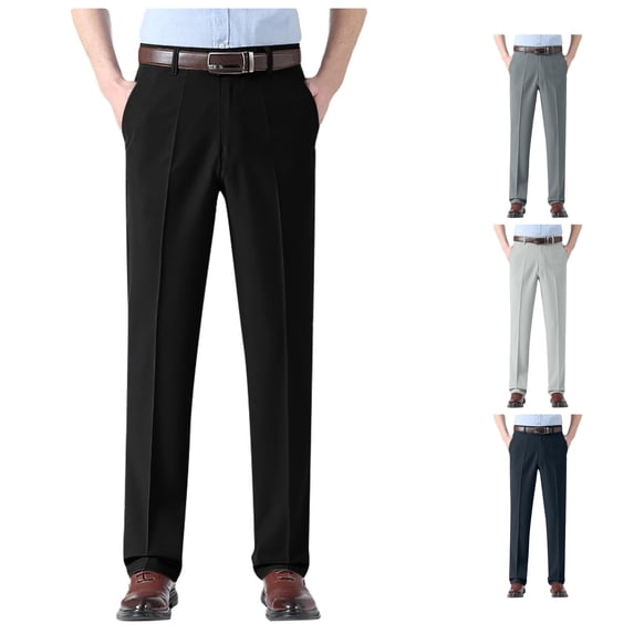 RUTAYY Men's Straight Leg Dress Pants Solid Color Button Fly Pleated Front Business Casual Trousers Black