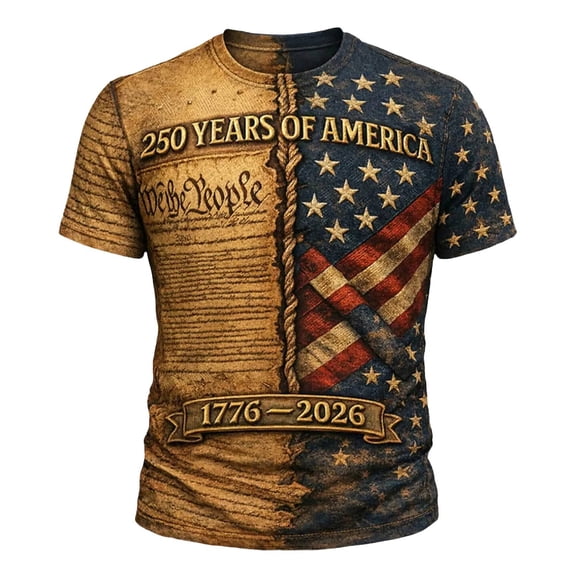 RUTAYY Men's T-Shirt Short Sleeve Star Stripes Print 250 Years Patriotic Commemorative Comfortable Independence Day Trendy Beach Tees