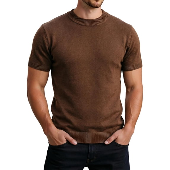 RUTAYY Men's T-Shirts Short Sleeve Solid Color Knit Tee Shirts Breathable Wicking Crew Neck Casual Layering Tops Daily Wear Chic Holiday Tees