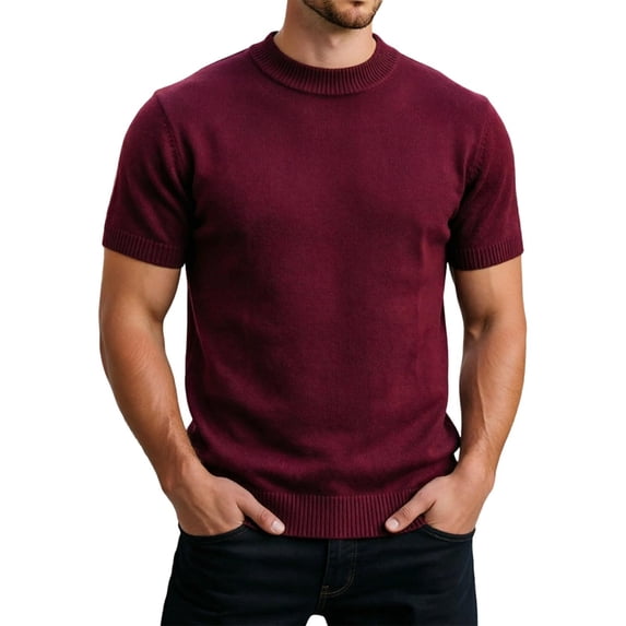 RUTAYY Men's T-Shirts Short Sleeve Solid Color Knit Tee Shirts Breathable Wicking Crew Neck Casual Layering Tops Daily Wear Holiday Beach Tees