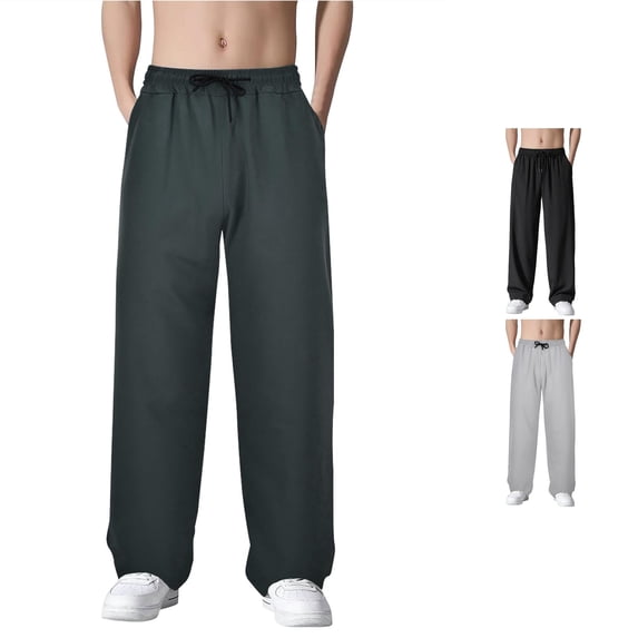 RUTAYY Men's Wide Leg Casual Pants Solid Color Drawstring Elastic Waist Side Pockets Lightweight Trousers Dark Gray