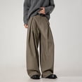 thumbnail image 1 of RUTAYY Men's Wide Leg Dress Pants Button Waist Pleated Design Solid Color Side Pockets Fashion Daily Bottoms Khaki, 1 of 7
