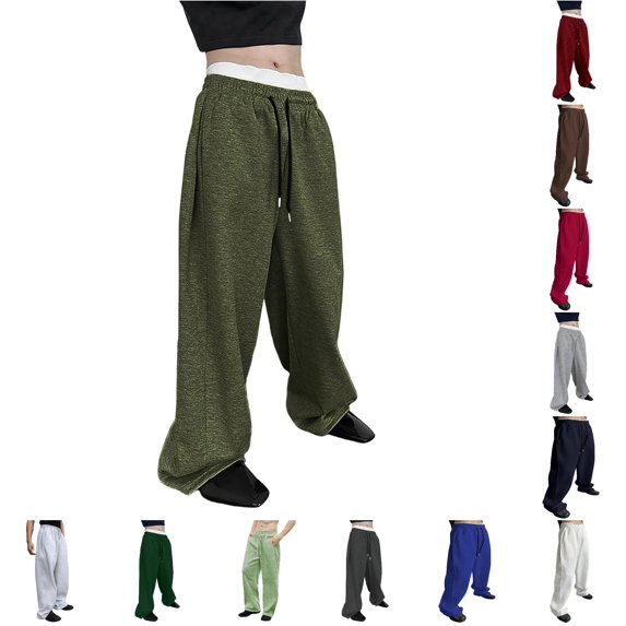 RUTAYY Men's Wide Leg Sweatpants Double Layer Waistband Drawstring High Waist Casual Trousers