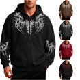 thumbnail image 1 of RUTAYY Men's Zip Hoodie Long Sleeve Loose Fit Abstract Tribal Thorn Print Daily Casual Outerwear Sweatshirt Black, 1 of 4