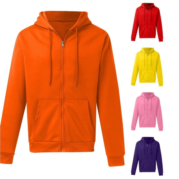 RUTAYY Men's Zip Up Hoodie Long Sleeve Drawstring Front Pocket Solid Color Casual Jacket Sweatshirt Orange