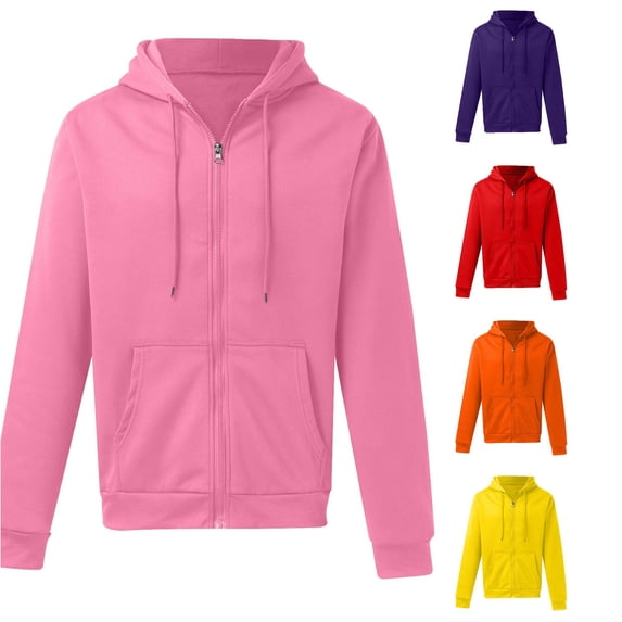 RUTAYY Men's Zip Up Hoodie Long Sleeve Drawstring Front Pocket Solid Color Casual Jacket Sweatshirt Pink