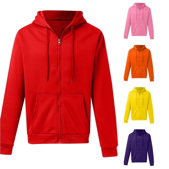 RUTAYY Men's Zip Up Hoodie Long Sleeve Drawstring Front Pocket Solid Color Casual Jacket Sweatshirt Red