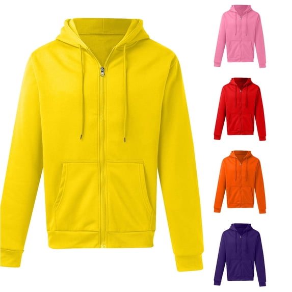 RUTAYY Men's Zip Up Hoodie Long Sleeve Drawstring Front Pocket Solid Color Casual Jacket Sweatshirt Yellow