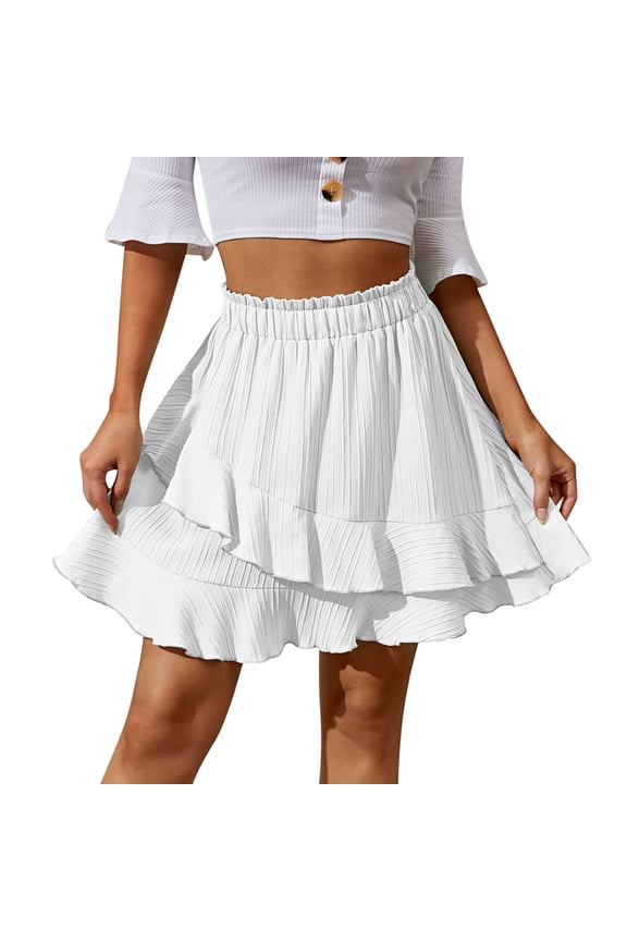 Ruffle Skirt 2025 Summer Women High Waist Irregular Solid Color Short Skirt Flowy Swing Skirts