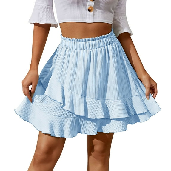RUTAYY Ruffle Skirt 2025 Summer Women High Waist Irregular Solid Color Short Skirt Flowy Swing Skirts