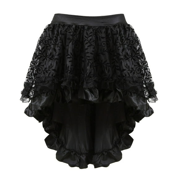 RUTAYY Skirt Women Plus Sizes Lace Skirt Asymmetric Tutu Gothic Skirt Black Women Lace Skirt High Waist A-Line Mini Skirt For Pa Solid Color Flowy Swing Pleated Beach Skirts
