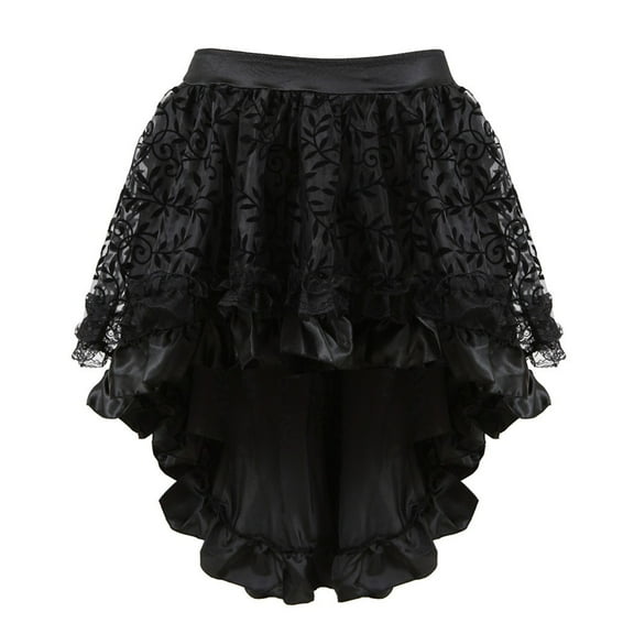 RUTAYY Skirt Women Plus Sizes Lace Skirt Asymmetric Tutu Gothic Skirt Black Women Lace Skirt High Waist A-Line Mini Skirt For Pa Solid Color Flowy Swing Pleated Beach Skirts