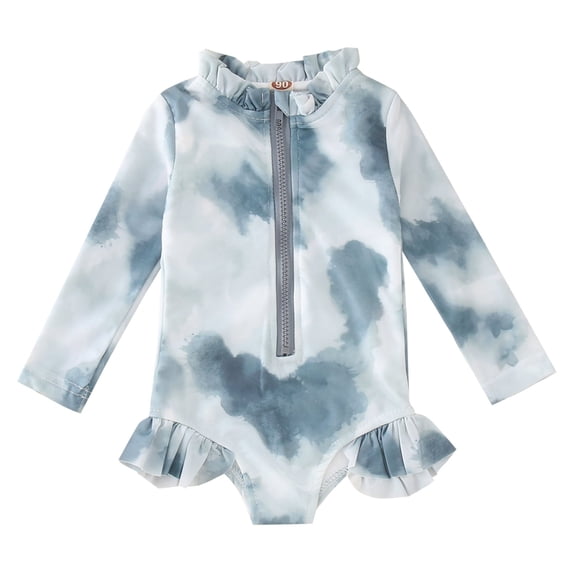 RUTAYY Summer Toddler Girls Long Sleeve Ruffles Colour Tie Dye Gradient Prints Monokini One-Piece Swimwear Beach Onesie Swimsuit Bikini Pool Hawaii Beachwear, 2-3 Years