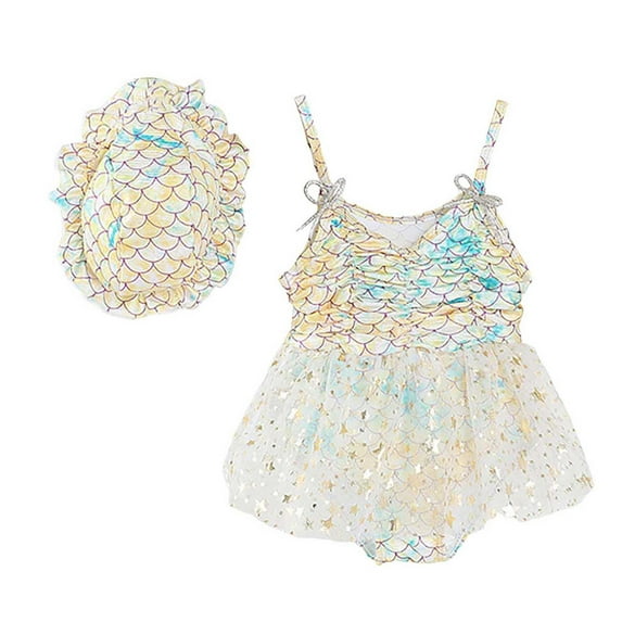 RUTAYY Summer Toddler Girls Sleeveless Prints Swimwear Beach Swimsuit Bikini Cap Set Pool Brazilian Beachwear, 5-6 Years