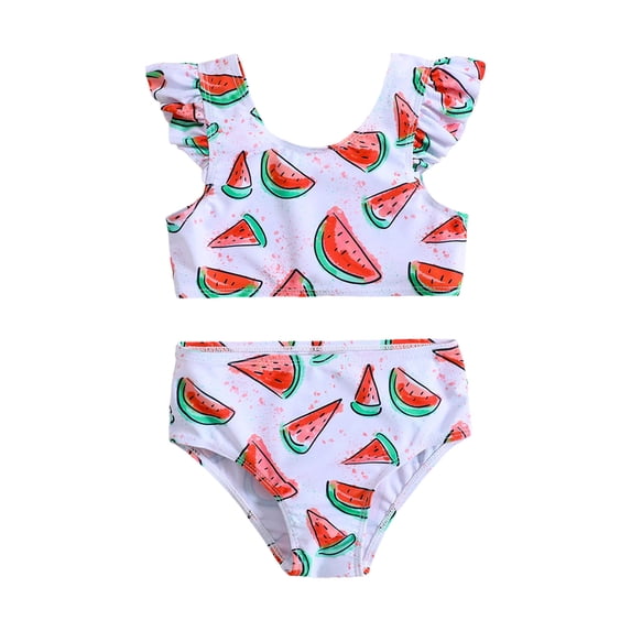 RUTAYY Summer Toddler Girls Watermelon Printed Ruffles 2PCS Swimwear Swimsuit Bikini Beach Vacation Bohemian Beachwear, 3-4 Years