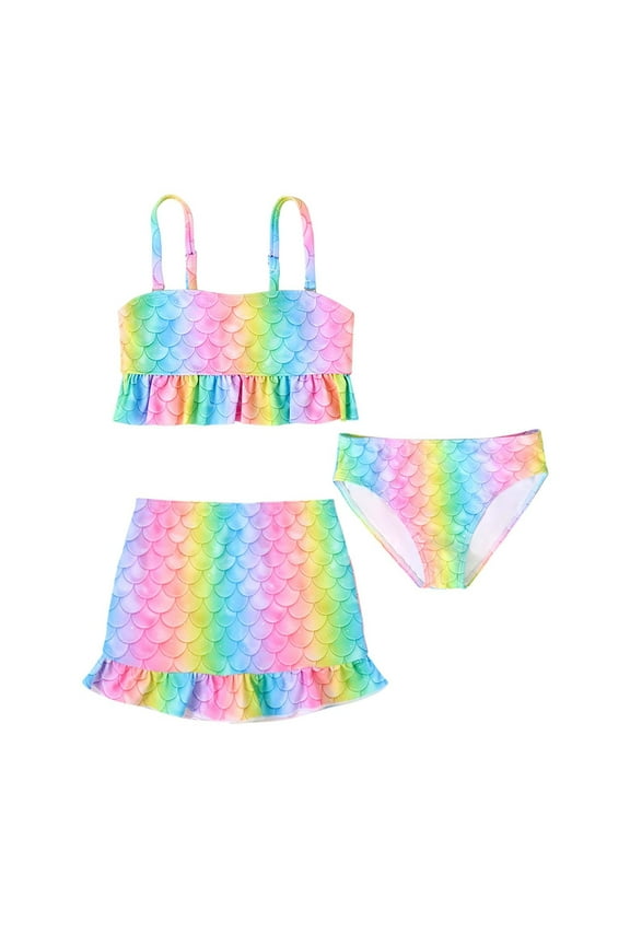 Swimsuit Bikini Girls 3PCS Bikini Teenager Girls Adjustable Shoulder Straps Swimsuits Children Beach Vacation Brazilian Swimwear Beachwear, 4-5 Years