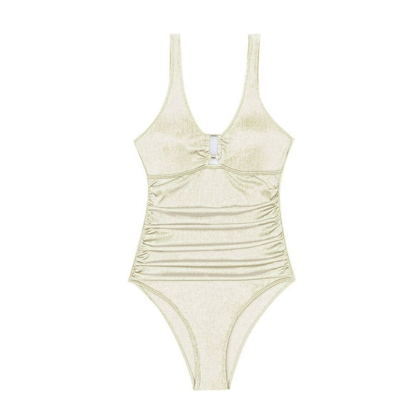 RUTAYY Swimwear Suit Women V Monokini Bathing Tummy Control Ruched Swimsuits Neck Swimwears Boho Swim Wear