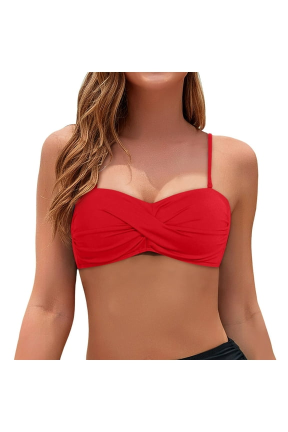 Swimwear Women Bandeau Bikini Tops Strapless Swim Tops Seaside Swim Wear