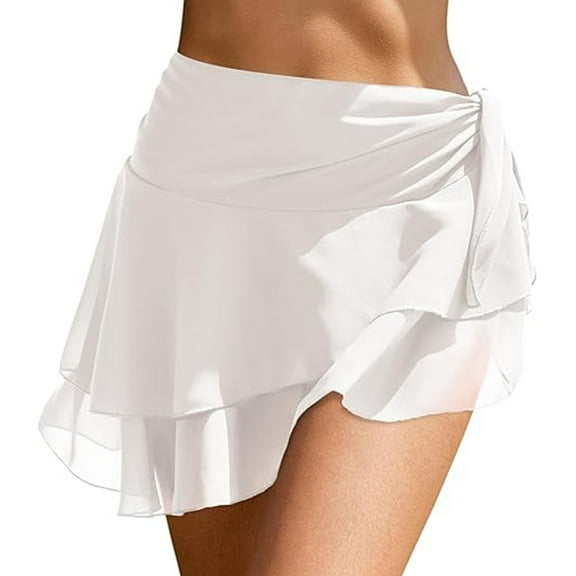 RUTAYY Swimwear Women Beach Bikini Skirt 2 Wear Summer Chiffon Ruffled Skirt Summer Swim Wear