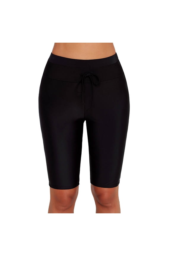 Swimwear Women Solid Color Tight Draw Rope Solid Color Medium Shorts Swimming Trunks Tropical Swim Wear