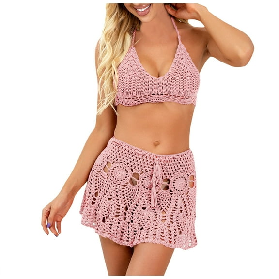 RUTAYY Swimwear Womens Crocheted Hollowed Out 2PCS Summer Bikini Beach Wear Swimsuit Beach Vacation Beachwear