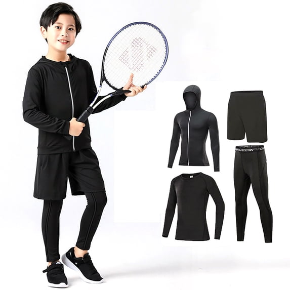 RUTAYY Boys Girls Outfits Base Layer Athletic Solid Color Leggings and Shirts Underwear Running Comfortable Breathable Classic Chic Clothing Sets