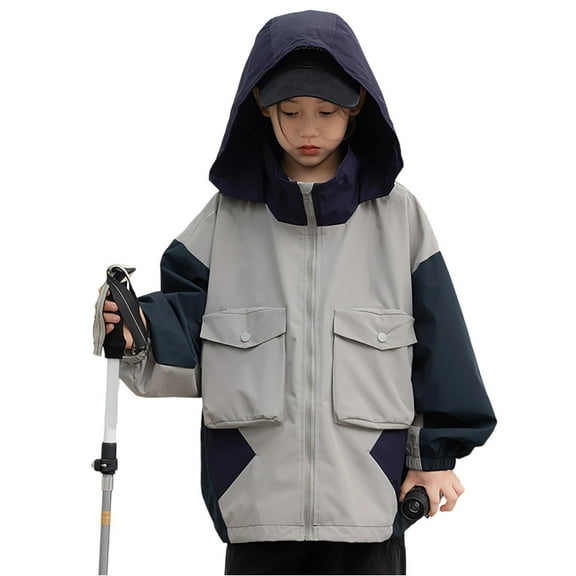 RUTAYY Teen Boys Jacket Denim Long Sleeve Windbreaker Outdoor Casual Coat Lightweight Breathable Raincoat Fall Winter 5-16 Years Leisure Coat
