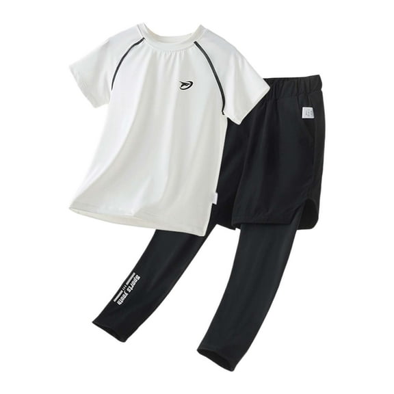 RUTAYY Teen Boys Outfit Sets Short Sleeve T-Shirt and Long Pants Sunscreen Clothing Solid Color Round Neck Summer Lightweight Breathable Quick Dry 3-18 Years Casual Daily Wear