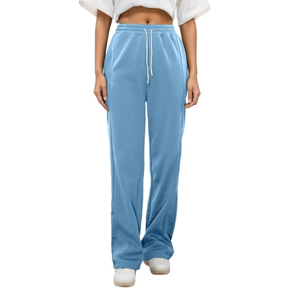 RUTAYY Girls Casual Baggy Pants Elastic Waist Drawstring Loose Fit Straight Wide Leg Sweatpants Open Bottom Workout Athletic Joggers Pockets Stylish Trousers