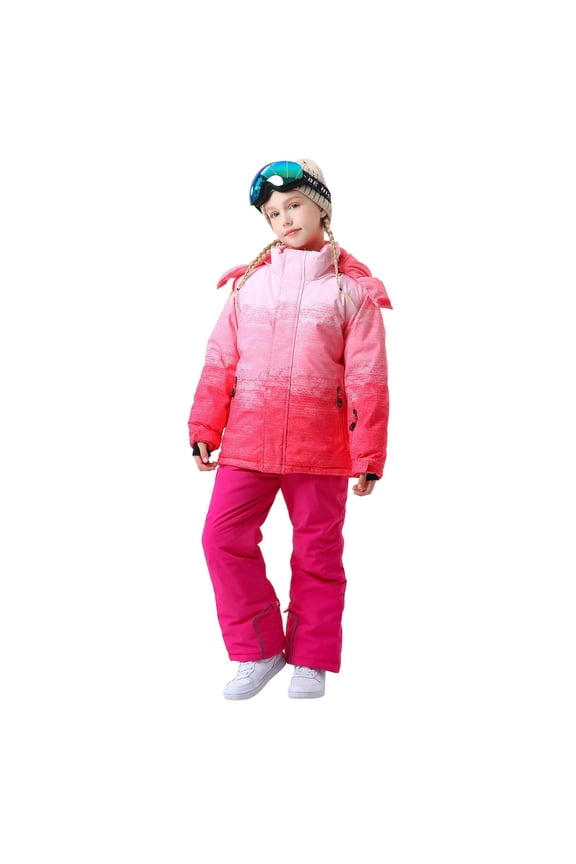 Teen Girls Clothing Sets Ski Suit Fuzzy Pocket Jacket and Pants Winter Snowboarding Warm Snow Suits Unisex Casual Classic Outfit Sets