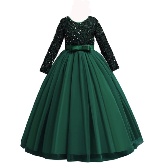 RUTAYY Girls Dress Long Sleeve Solid Color Shine Party Gown with Sequins Holiday Vibrant Dresses