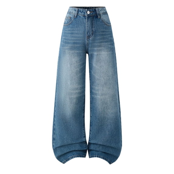 RUTAYY Girls Jeans Loose Fit Denim Wide Leg Solid Color Pants Comfortable with Stretch Soft Fabric Everyday Wear Relaxed Holiday Trousers