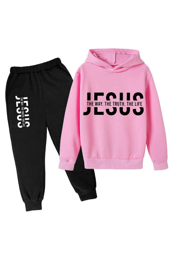 Teen Girls Outfit Sets Letter Print Long Sleeved Hooded and Elastic Waist Pants Suit Fashion Clothing