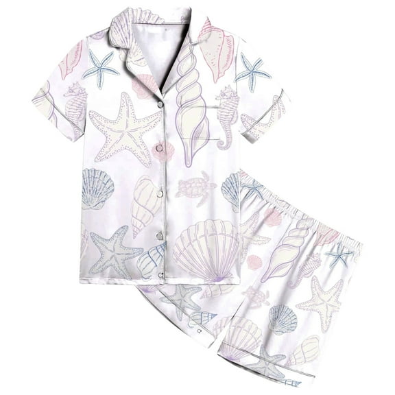 RUTAYY Teen Girls Pajamas Set Cute Ocean Animal Print Soft Breathable Fabric for Summer Fall Fashionable & Breathable, White, 12-13 Years