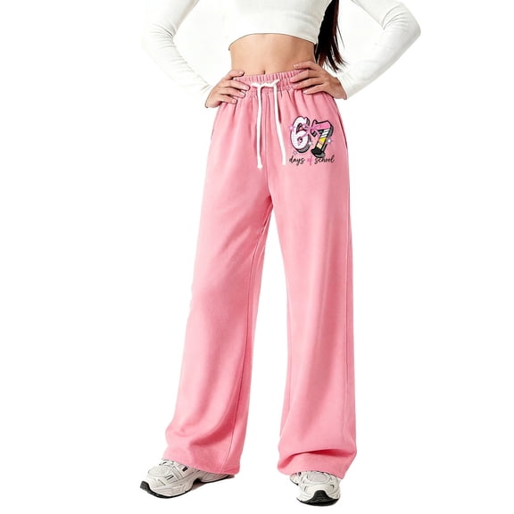 RUTAYY Teen Girls Pants Wide Leg Loose Fit 67 Meme Six Seven Print Comfortable with Pockets Soft Stretchy Fabric Daily Wear Holiday Chic Trousers