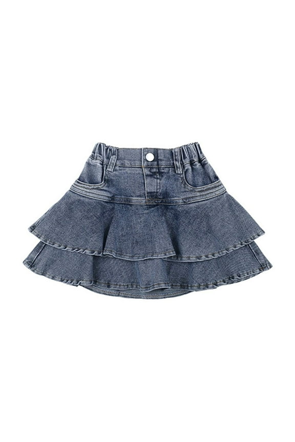 Teen Girls Short Skirt Little Denim Skirts Mini Flared Pleated Jean Skorts With Shorts Underneath Fashion Skirt, Blue, 11-12 Years