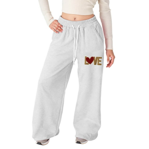 RUTAYY Teen Girls Sweatpants Baggy Lightweight Bow Print Straight Leg Athletic Pants with Pockets Playful Vacation Trousers