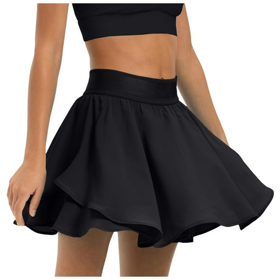 RUTAYY Tennis Skirt For Women Athletic Skorts Mini Pleated Skirt High Waisted Workout Running Skirt Layered Skirts Solid Color Smocked Boho Pleated Skirts