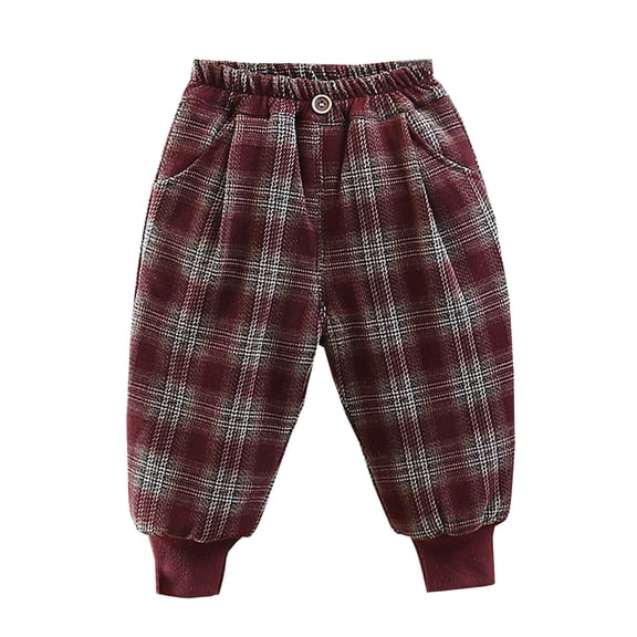 RUTAYY Toddler Boys Girls Plaid Plush Pants Winter Warm Long Pants Sweatpants Trousers Stylish Pants