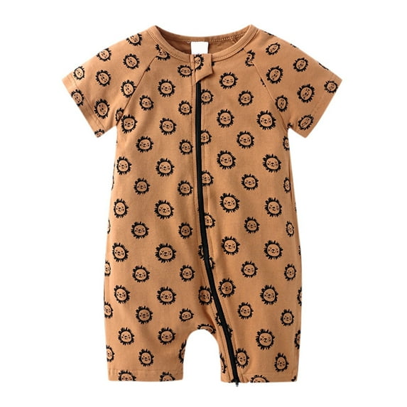 RUTAYY Toddler Boys Jumpsuit Summer Short Sleeved Baby Print Double Zipper Crawl Bodysuit Bohemian Style , F, 12-18 Months