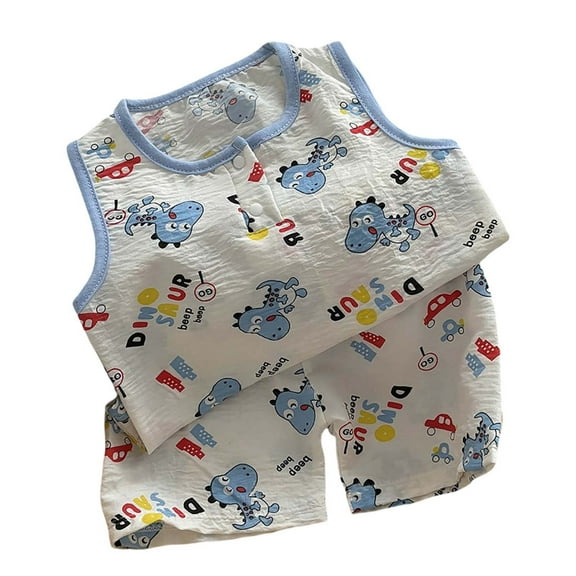 RUTAYY Toddler Boys Sleepwear Set Summer Tank Top Shorts Pyjamas Comfortable Loungewear Fashionable Nightwear, Sky Blue, 18-24 Months