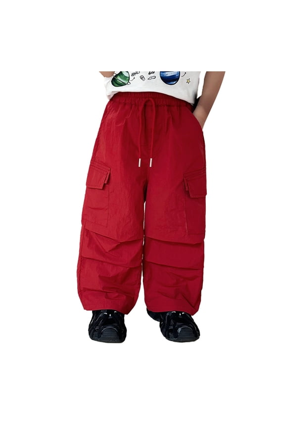 Toddler Children Parachute Pants Wide Leg Overalls Retro Solid Color Fashion Jogging Pants Hop Dance Streetwear With Pockets (3-12 Years Old) Trouser Cozy Pants