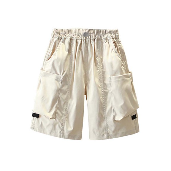 RUTAYY Toddler Children Summer Lightweight Elastic Waist Functional Pocket Knee Length Pocket Cargo Trouser Trendy Pants