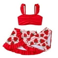 thumbnail image 1 of RUTAYY Toddler Girl Swimsuit 3 Piece Bathing Suit Cute Floral Print Bikini Set With Cover Ups Beach Skirt Swimwear Beach Bathing Suit, Red, 6-7 Years, 1 of 6
