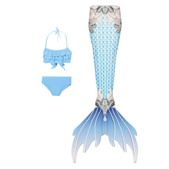 RUTAYY Toddler Girl Swimsuit A Three Piece Swimsuit With A Strapless Fish Tail Quick Drying Bathing Suit, Light Blue, 5-6 Years
