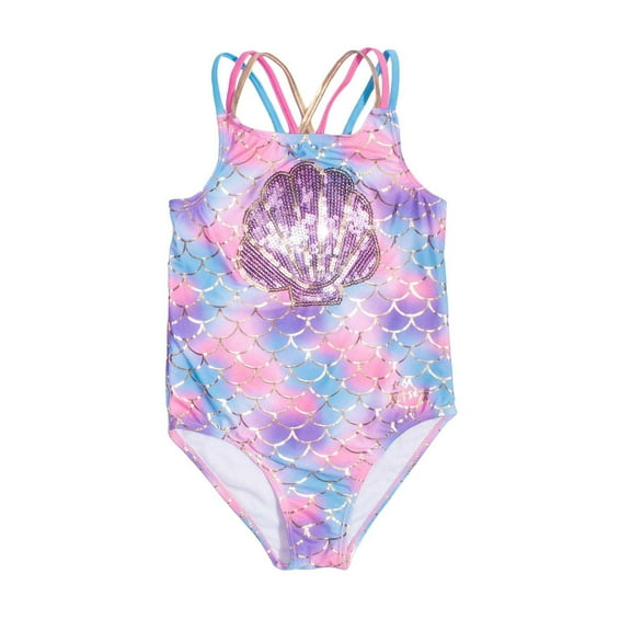RUTAYY Toddler Girl Swimsuit New Summer Memaid One Pice Swimsuit With Sequins Beach Themed Quick Dry, Light Purple, 11-12 Years