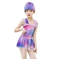 thumbnail image 1 of RUTAYY Toddler Girl Swimsuit Summer Sleeveless Printing Swimwear Beach Ruffles Swimsuit Bikini Hat Set Quick Dry, Purple, 5-6 Years, 1 of 5