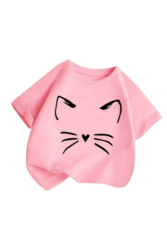 Toddler Girl Tee Cartoon Cat Print Blouse Casual Shirt Fun & Vibrant Designs, Pink, 2-3 Years
